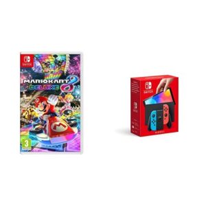 Nintendo Switch (OLED Model) - Neon Blue/Neon Red + Mario Kart 8 Deluxe (Nintendo Switch)