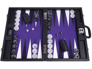 Wycliffe Brothers 21” Tournament Backgammon Set – Black Case with Purple Field - Masters Editio