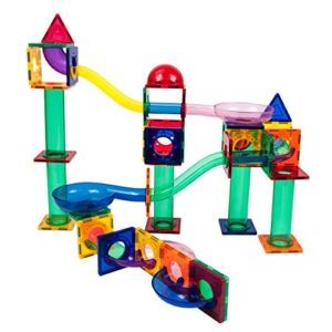 PicassoTiles 70 Piece Marble Run Race Track Magnetic Tiles Magnet Building Block Educational Construction Toy Set Playset STEM Learning Kit Child Brain Development HandEye Coordinatio