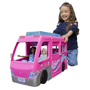 Barbie Camper | DreamCamper Vehicle Playset | 60+ Barbie Accessories and Furniture Pieces | 7 Play Areas Including Pool and Slide | Sticker Sheet