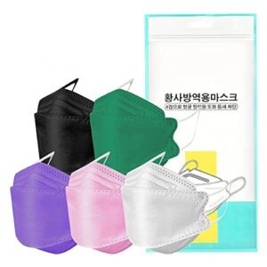 50 Pcs Disposable Face_m'aks for Adult Glasses Wearers Standard Black Colorful Design 4-Layer Breathable Protective with Elastic Earloop