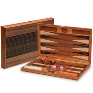 Yellow Mountain Imports Wooden Inlaid Backgammon Game Set - Pasadena - Classic Strategy Board Game Set with Acrylic Playing Pieces & Wooden Dice Cups