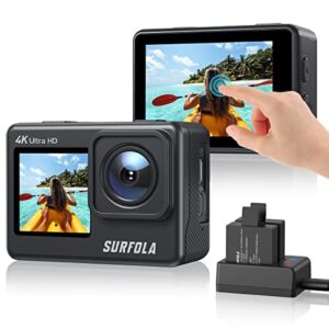 Action Camera 4K/60fps 24MP Dual Screen WiFi EIS Anti-shake Vlog Cam 8X Zoom Touch Screen Underwater Waterproof Camera with Remote Control Battery Charger and Helmet Accessories Kit【Upgraded】