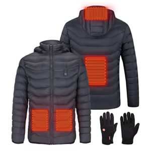 SKYSPER Heated Jacket Instant Warmth Heating Hoodie Body Warmer Thermal Coat Waterproof Long Sleeve Warming Down Jackets for Winter Ski Hiking Fishing Camping(Battery Not Included. Gloves Included)