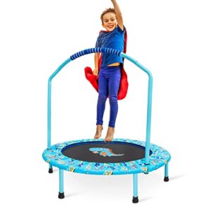 36'' Kids Trampoline Mini Foldable Fitness Trampoline with Adjustable Foam Handrail and Safety Padded Protective Cover Exercise Bungee Rebounder Jumper Indoor/Outdoor Use for Toddler Boys Girls