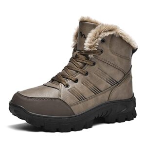 Men's Outdoor Waterproof Warm Hiking Boots Large Size Slip Resistant Snow Boots Lace-Up High-Top Trekking Shoes