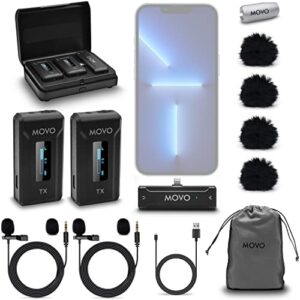 Movo WMX-2-L-DUO Dual Wireless Lavalier Microphone for iPhone with Charging Case