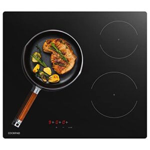 COOKPAD Ceramic Hobs Electric 3 Zones Built-in Hot Plate Black Glass Kitchen Cooktop 60cm Cooking Burners Hob with Touch Controls 5300W
