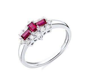 Miore ring 9 kt 375 white gold with ruby 0.62 ct and brilliant cut diamonds 0.35 c