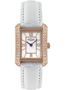 Rotary Analogue Quartz Diamond Watch with White Leather Strap LS02652/41