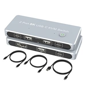 CABLEDECONN USB-C 8K KVM Switch 8K@60Hz 4K@144Hz DP 1.4 2xUSB-C PC to One DisplayPort Monitor with 3xUSB3.0 2 PCs Sharing one Set of Mouse Keyboard Printer 2in 4out Video Converte