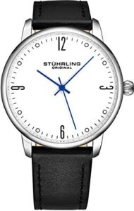 Stuhrling Original Mens Watch Stitched Leather Strap - Dress + Casual Design - Analog Watch Dial
