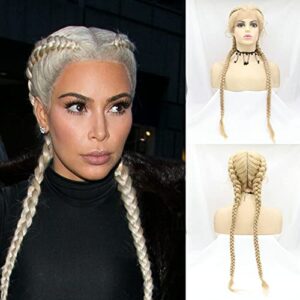 SERENEWIG 27/613 Blonde Synthetic Braided Lace Front Wigs for Women 2x Twist Braids Wig with Baby Hair Pastel Blonde Heat Resistant Fiber Wig
