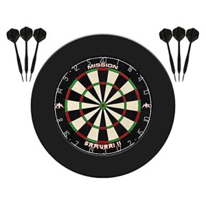 Mission Darts SU083 Samurai II Home Centre | Darts and Dartboard Complete Bundle Including Surround and Oche with 2 Sets of Darts