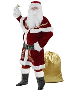 Ahititi Santa Claus Costume for Men 12pcs Christmas Set Deluxe Velvet Adult Santa Sui
