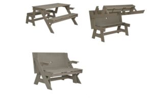 Furniture 321 GARDEN HARDWOOD CONVERTIBLE FOLDING PICNIC TABLE BENCH 2 IN 1 MADE FROM EUCALYPTUS WOOD GREY