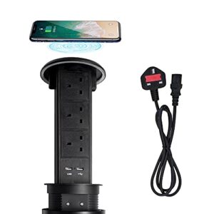 ZESHAN Waterproof Wireless island socket pop up sockets for kitchen worktops with 3 AC Power sockets and 2 USB Ports Suitable for Home/Office Conference Table