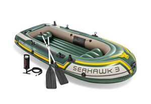 Intex Water Sports + Intex Seahawk 3 Inflatable Dinghy man Boat with Oars Air Pump