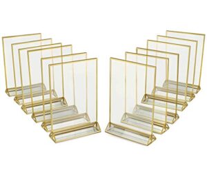 SUPER STAR QUALITY Clear Acrylic 2 Sided Frames with Gold Borders and Vertical Stand (Pack of 12)) | Ideal for Wedding Table Number Holder