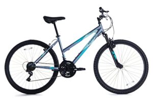 Huffy Stone Mountain Ladies 26 Inch Wheel Hardtail Mountain Bike Front Suspension 21 Speed Adults Grey & Teal