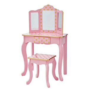 Fantasy Fields Gisele Dressing Tables Vanity Table With Mirror & Stool Pink Rose Gold Polka Dot UK-TD-11670L
