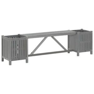 Garden Bench with 2 Planters 150cm Solid Acacia Wood Grey-Furniture Outdoor Furniture Outdoor Seating Outdoor Benches