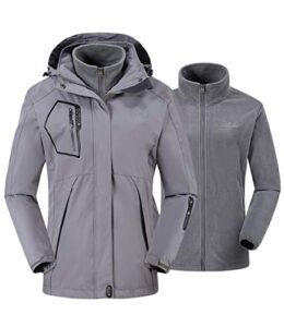 donhobo Womens 3 In 1 Jackets Fleece Ski Jacket Softshell Winter Waterproof Full Zip Windproof Coat Zip Pockets