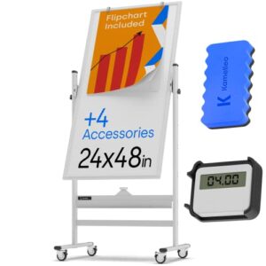 Rolling Magnetic Whiteboard 600x1200mm - Large Portable Dry Erase Board with Stand - Double Sided Easel Style Whiteboard with Wheels - Mobile Standing Whiteboard for Office
