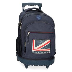 Pepe Jeans Aidan Compact Backpack 2 Wheels Blue 33x44x21cm Polyester 30.49L