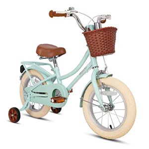 STITCH 12 & 14 & 16 & 18 Inch Kids Bike with Basket & Training Wheels for 2-9 Years Old Girls & Boys (Green & Pink)