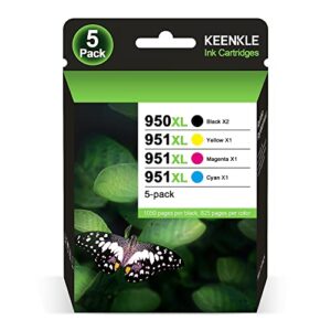 950XL 951XL Ink Cartridges Black/Cyan/Magenta/Yellow Multipack Replacement for HP 950XL 951XL KEENKLE Compatible with Officejet Pro 8620 8610 8600 8100 8615 8630 251dw 276dw 8630 8640 8625 5-Pack