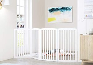 PAWLAND Wooden Freestanding Foldable Pet Gate for Dogs