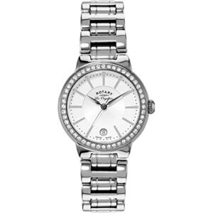 Rotary Women's Quartz Watch with White Dial Analogue Display and Silver Stainless Steel Bracelet LB90081/02L