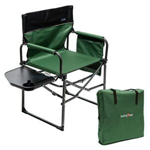 SUNNYFEEL Directors Chairs Folding Camping Chair for Adults with Table Side Pocket Heavy Duty up to 300 lbs Outdoor Lawn Garden Makeup