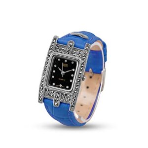 JadeAngel Women's Watches Leather Strap Luxury 925 Sterling Silver Quartz Wrist Watch Rectangle Leather Watch