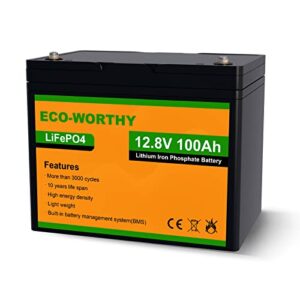 ECO-WORTHY 100Ah 12.8V LiFePO4 Battery Emergency Power Backup Rechargeable Lithium Iron Phosphate with 3000+ Deep Cycles and BMS Protection
