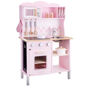 New Classic Toys 11067 Wooden Pretend Toy Kitchen for Kids Included Accessoires-Comes with Electric Cooking Plate-Makes Sound