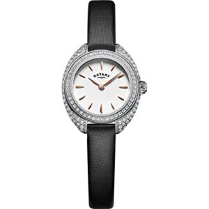 Rotary Women's Quartz Watch with White Analogue dial and Black Leather Strap LS05087/02