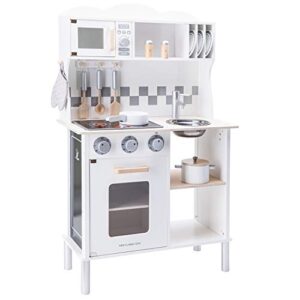 New Classic Toys 11068 Wooden Pretend Toy Kitchen for Kids Included Accessoires-Comes with Electric Cooking Plate-Makes Sound