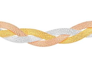 Tuscany Silver Sterling Silver 3 Tone Textured 3 Plait Herringbone Necklace of 43cm/17"