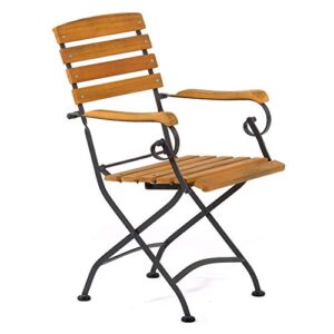 BrackenStyle Newark Arm Chair Folding Bistro Furniture - Durable & Sustainable Hardwood Slats - Powder Coated Steel Frame