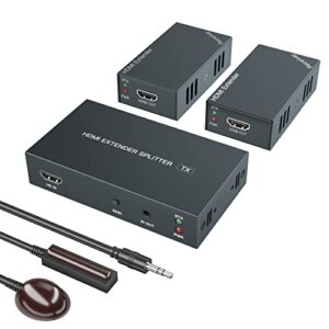 PW-HT234P2-IR HDMI Splitter Extender 1X2 Port Over Cat5e/Cat6 Ethernet Cable No delay Up to 50m/165ft and 1080P@60Hz、IR Control