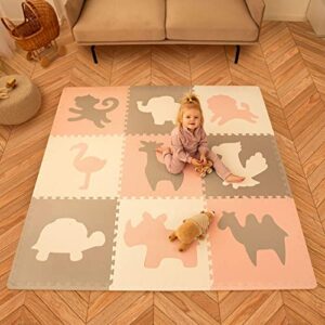 Hakuna Matte Large Foam Play Mats for Babies 1.8 x 1.8 m - 9 XXL Tiles 60 x 60 cm with Animals - 20% Thicker Baby Playmat for Crawling