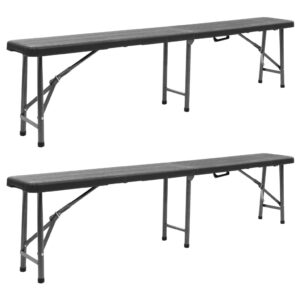 idaXL 2x Folding Garden Benches HDPE Camping Bench Outdoor Seat Outdoor Patio Interchangeable Picnic Table Garden Bench Black 180cm
