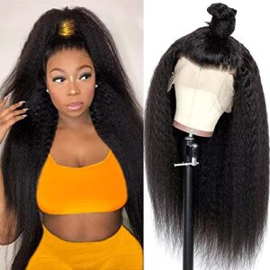 Kinky Straight Wig Human Hair Lace Front Wigs Human Hair Wig 180% Dendity 13x4 Lace Frontal Wigs For Black Women Yaki Wig Yaki Lace Front Wig Brazilian Virgin Human Hair Wigs Pre Plucked 16 Inch