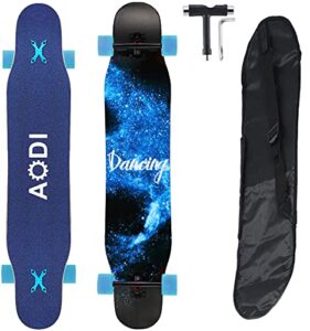 AODI 46 inch Freeride Longboard Skateboard - Complete Cruiser Skateboards Canadian Maple Double Kick Concave Dance Board with LED Wheels for Cruising
