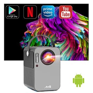 WiFi Projector Android 9.0 - Artlii Play Bluetooth Projector Mobile Phone Mini Projector Supports AC-3 Audio and 1080P Projector 2G + 16G with ± 45°4D Trapezoidal Correctio