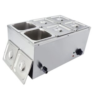 TAIMIKO Commercial Bain Marie Electric Food Warmer Stainless Steel 1/6 GN 6x150mm deep Pots Buffet Wet Well Sauce Food Warmer Steam Table for Catering and Restaurants Temperature Control 1500W UK Plug