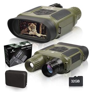 BNISE Digital Night Vision Binoculars for Adults - 1300FT/400M Hunting Camera Night Vision Goggles with 32G TF Card 4” LCD Screen for Wildlife