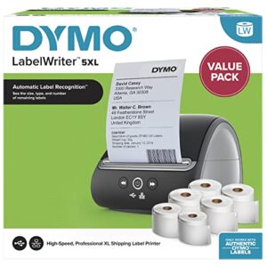 DYMO LabelWriter 5XL Label Printer & Labels | 2 x LW Large Shipping Labels (220 per Roll) | 4 x LW XL Shipping Labels (140 per Roll) | Perfect for Online Sellers | UK 3 Pin Plug